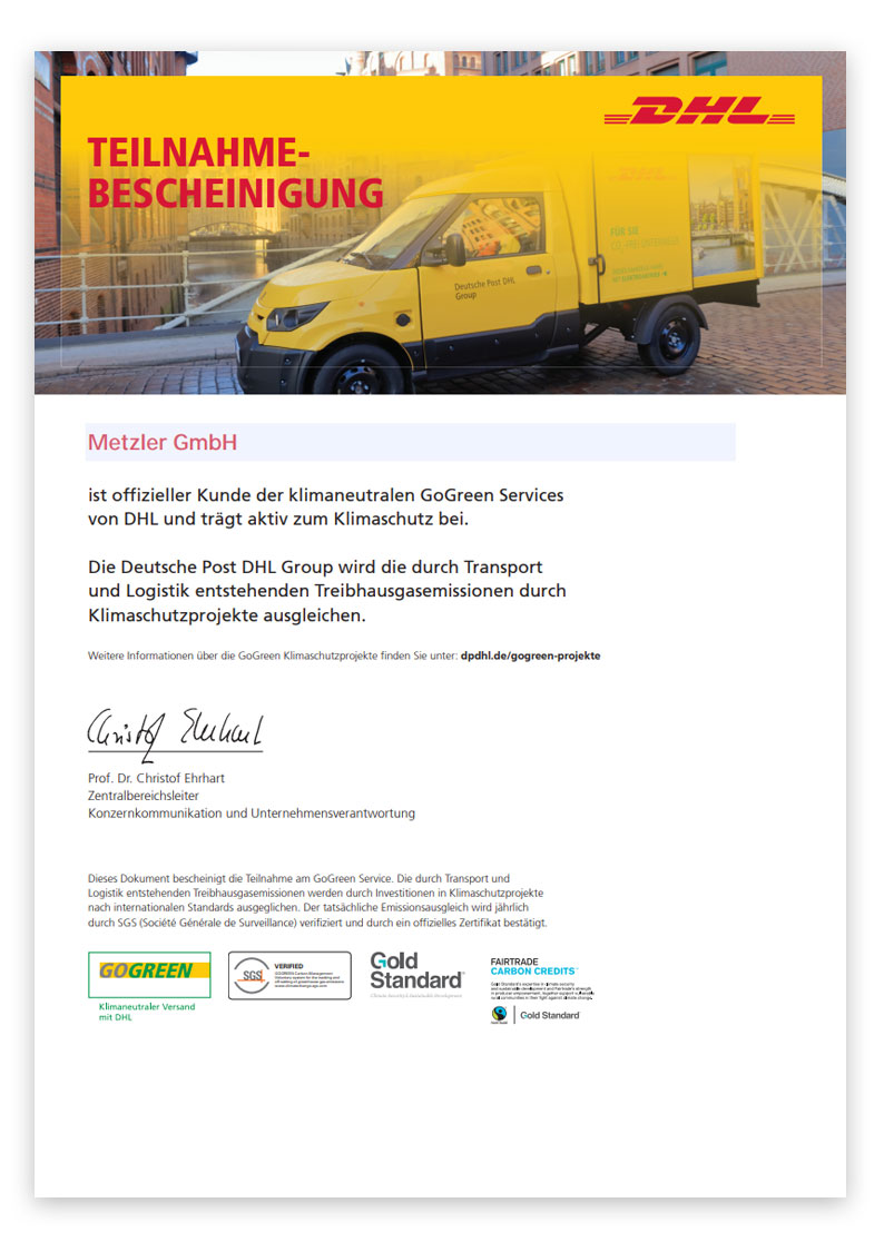 DHL GoGreen Teilnahmebestätigung