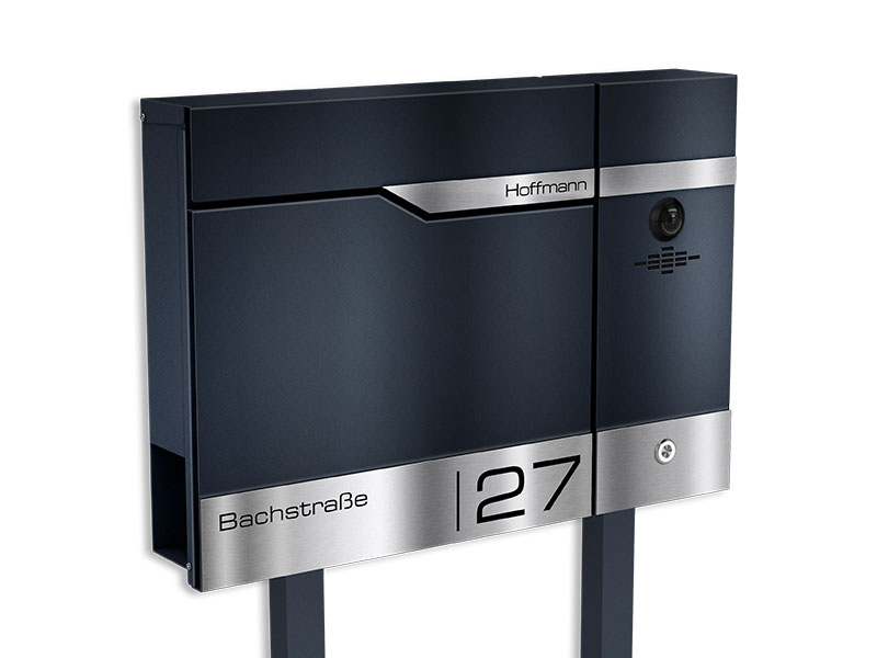 Metzler Standbriefkasten rostfrei und massiv, RAL7016 Anthrazitgrau mit Videosprechanlage VDM10 2.0, Modell Siebert