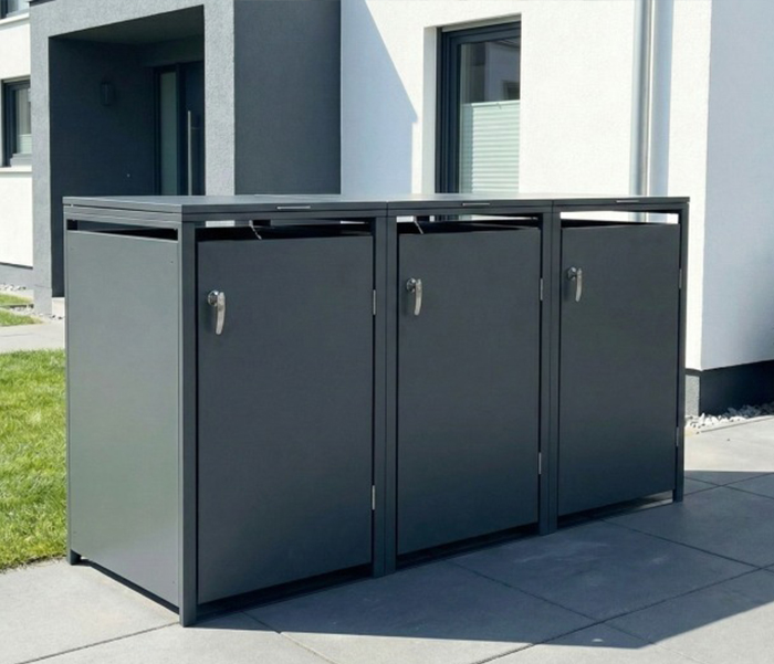 Stabile Mülltonnenbox aus Edelstahl für eine saubere Optik im Außenbereich