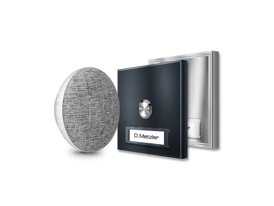 Funkklingel mit hoher Reichweite (150m) und austauschbarem Namensschild V2A + RAL7016 - Funk Türklingel quadratisch aus Edelstahl V2A mit Namensschild austauschbar