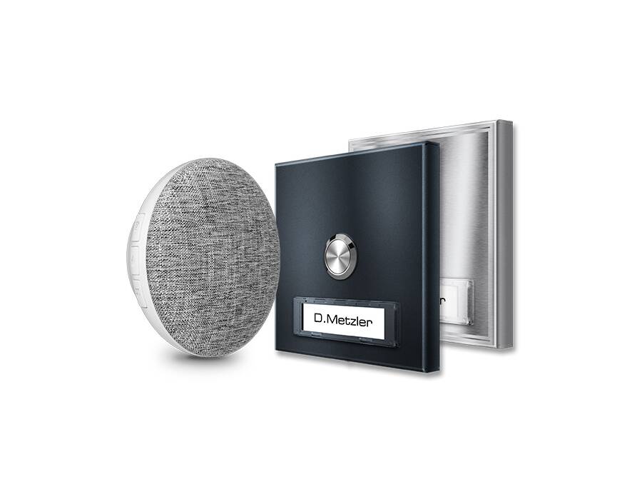 Sonnette sans fil à grande portée (150 m) avec plaque nominative interchangeable V2A + RAL7016 - Sonnette sans fil carrée en Acier inoxydable V2A avec plaque nominative interchangeable