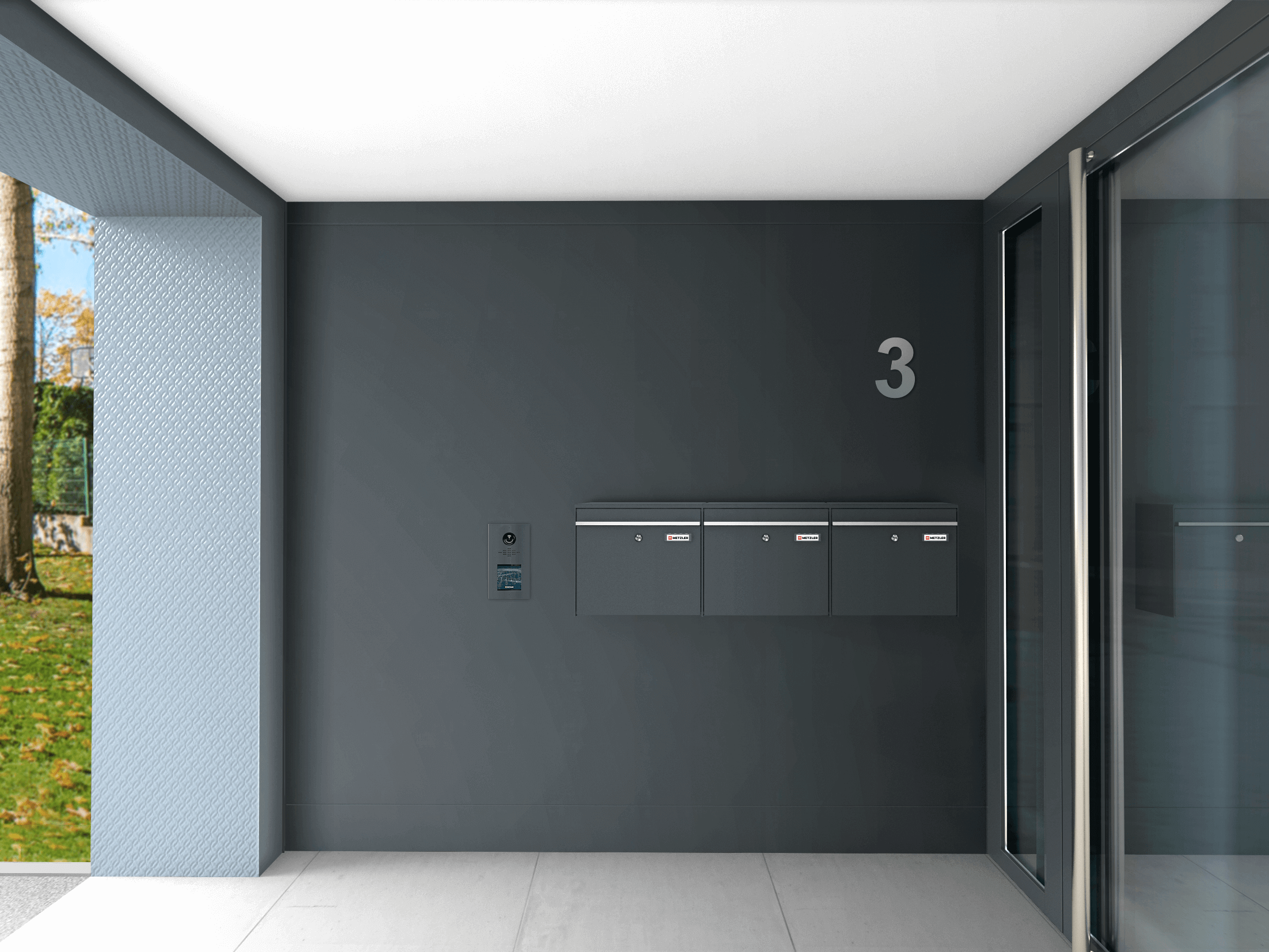Metzler Briefkasten 3xBK212-horizontal Hauseingang Szenenbild