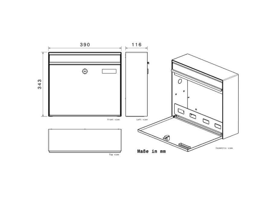 Metzler Briefkasten BK212 mit Edelstahlrahmen Abmessung
