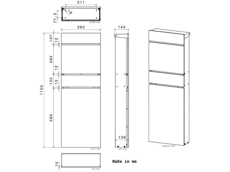 Metzler Standbriefkasten Alves Infografik Abmessung