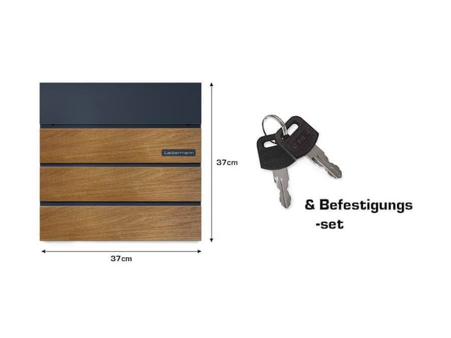 Metzler Briefkasten Anton Anthrazit Namensschild- Infografik Abmessung mit Lieferumfang