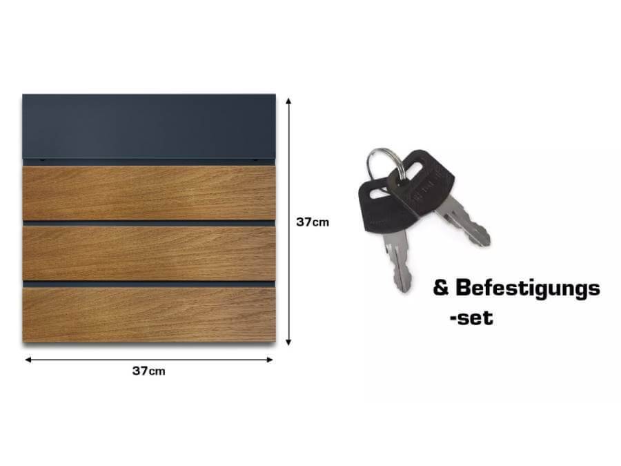 Metzler Briefkasten Anton Anthrazit - Infografik Abmessung mit Lieferumfang