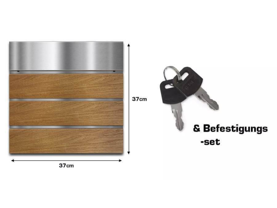 Metzler Briefkasten Anton Edelstahl - Infografik Abmessung mit Lieferumfang