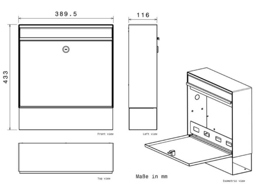 Metzler Briefkasten BK212-RE-ZF Abmessung