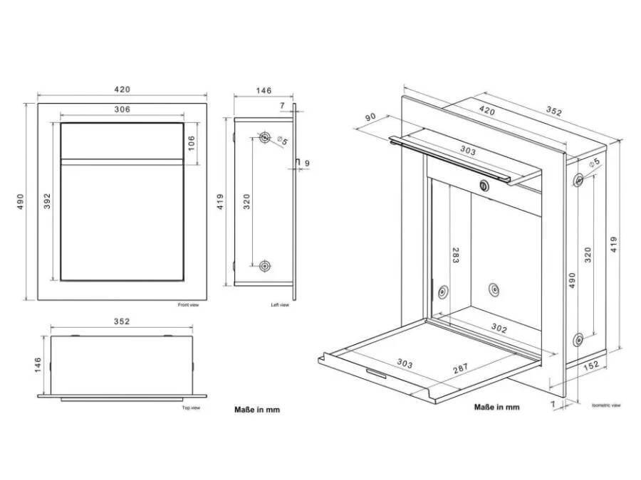 Metzler Unterputzbriefkasten Hugo Infografik Abmessung