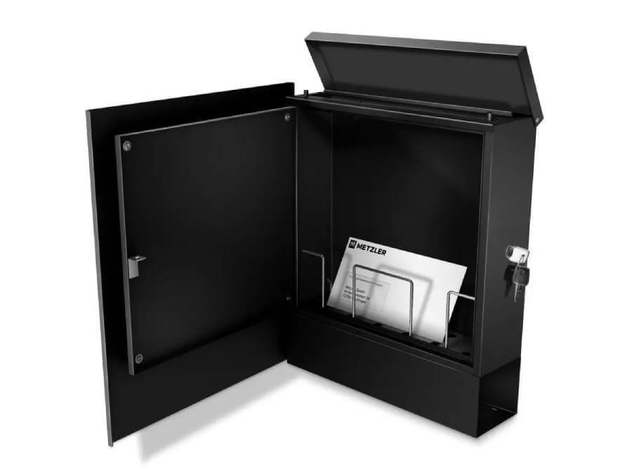 Metzler Briefkasten Lepo1- Tiefschwarz - Türanschlag links mit Brief