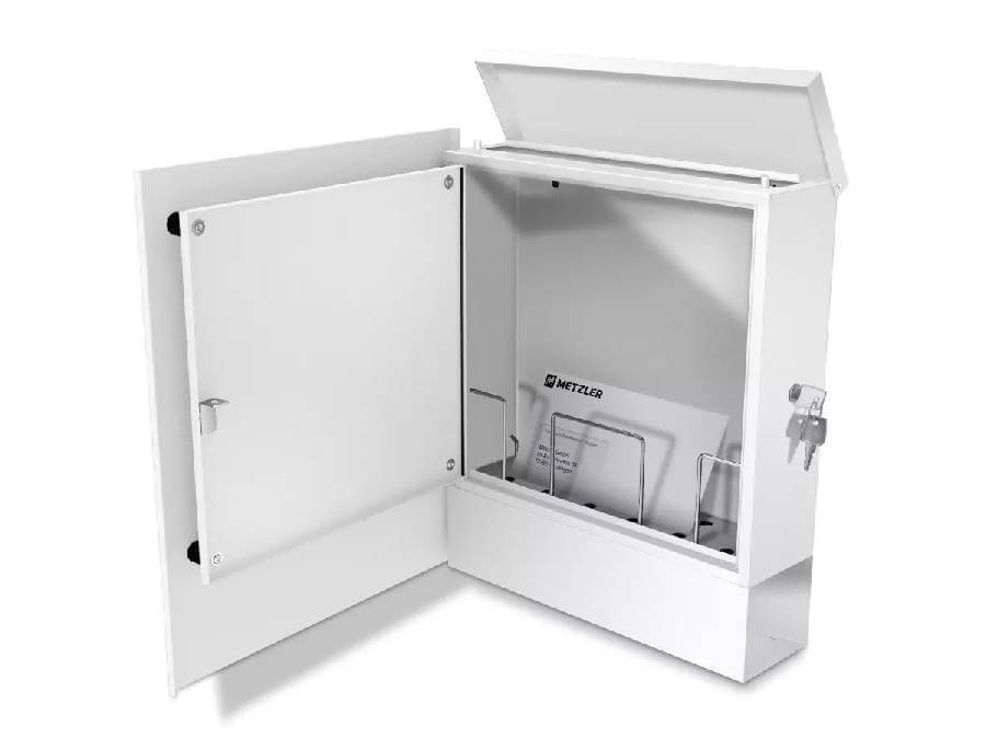 Metzler Briefkasten Lepo1- Verkehrsweiß - Türanschlag links mit Brief