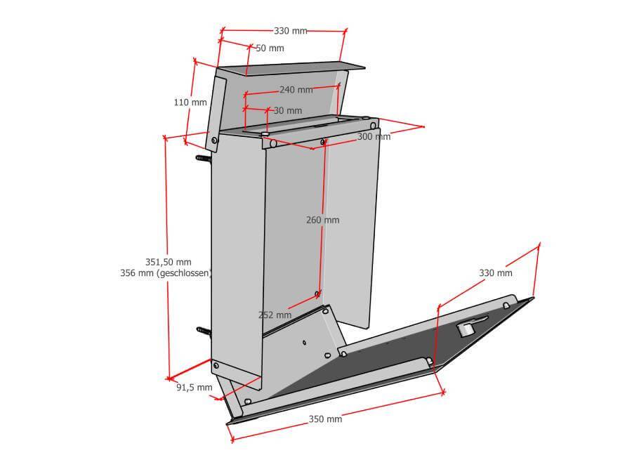 Metzler Briefkasten Masiva Eiche Infografik Abmessung