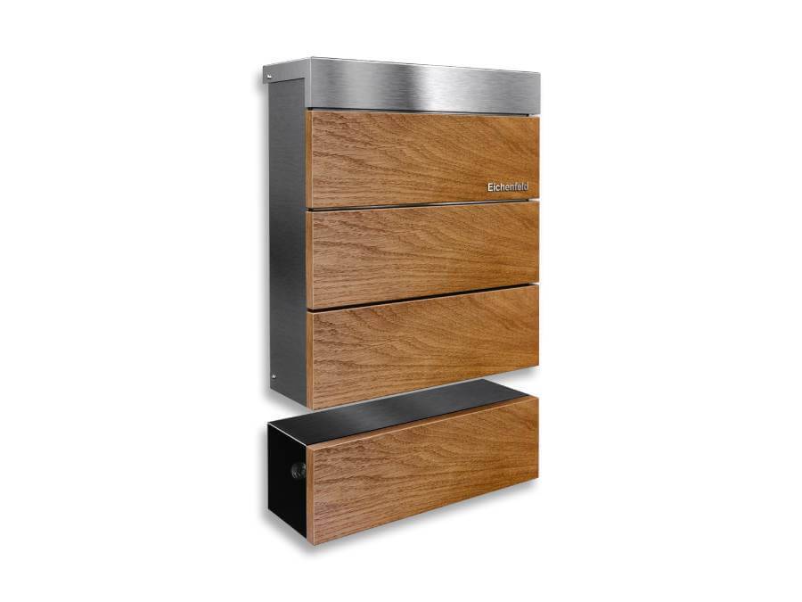 Metzler Briefkasten Echtholz Eiche mit Zeitungsfach - seitlich