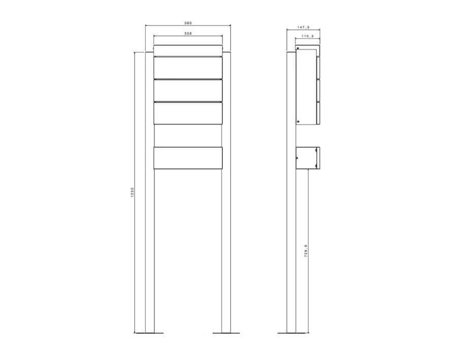 Metzler Standbriefkasten Anthrazit mit Zeitungsfach - Infografik zur Abmessung