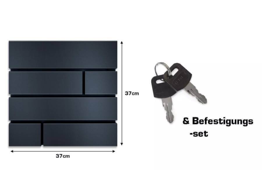 Metzler Briefkasten Modell-G - Infografik Lieferumfang und Abmessung