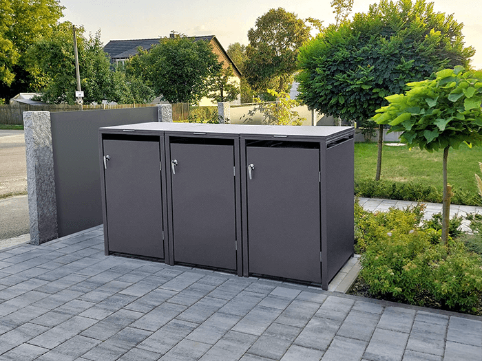 Metzler Mülltonnenboxen aus massivem Metall in Eisenglimmer