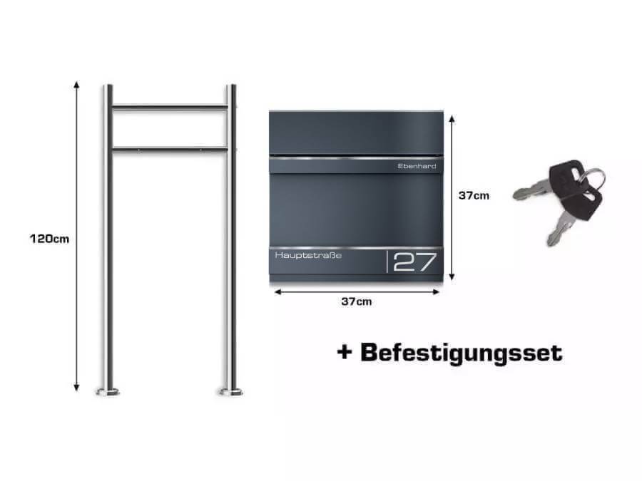 Metzler Standbriefkasten Hermann - Infografik zu Lieferumfang und Abmessung