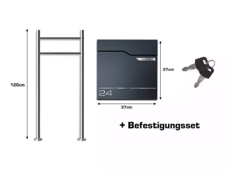 Metzler Standbriefkasten Hoffmann - Infografik zu Lieferumfang und Abmessung