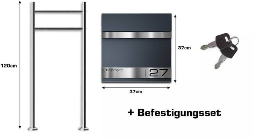 Metzler Standbriefkasten Stencil Lieferumfang und Abmessung