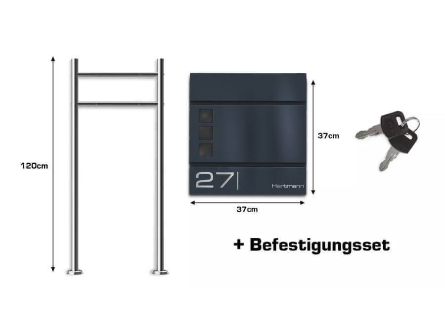 Metzler Standbriefkasten Cube Infografik mit Lieferumfang