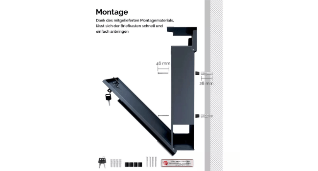 Metzler Briefkasten Thobe geöffnet mit Montagematerialien