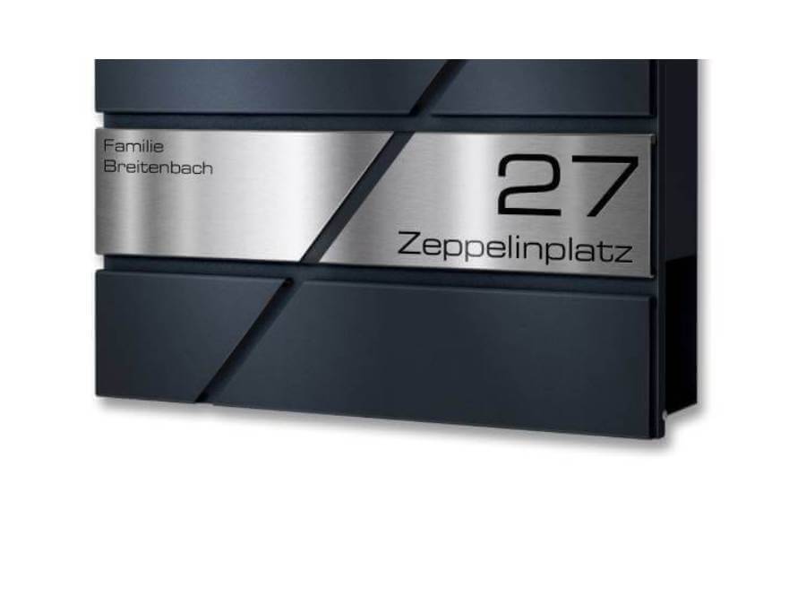 Metzler Briefkasten Zeppelin frontal Nahaufnahme Gravurleiste