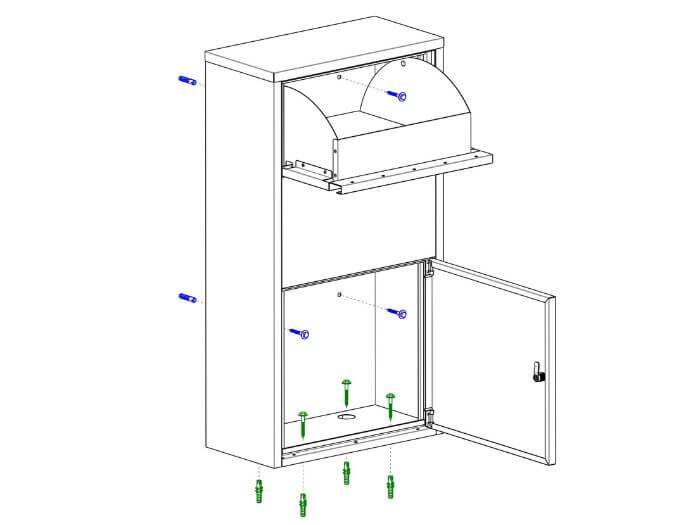 Paketbox Skizze Boden- und Wandmontage