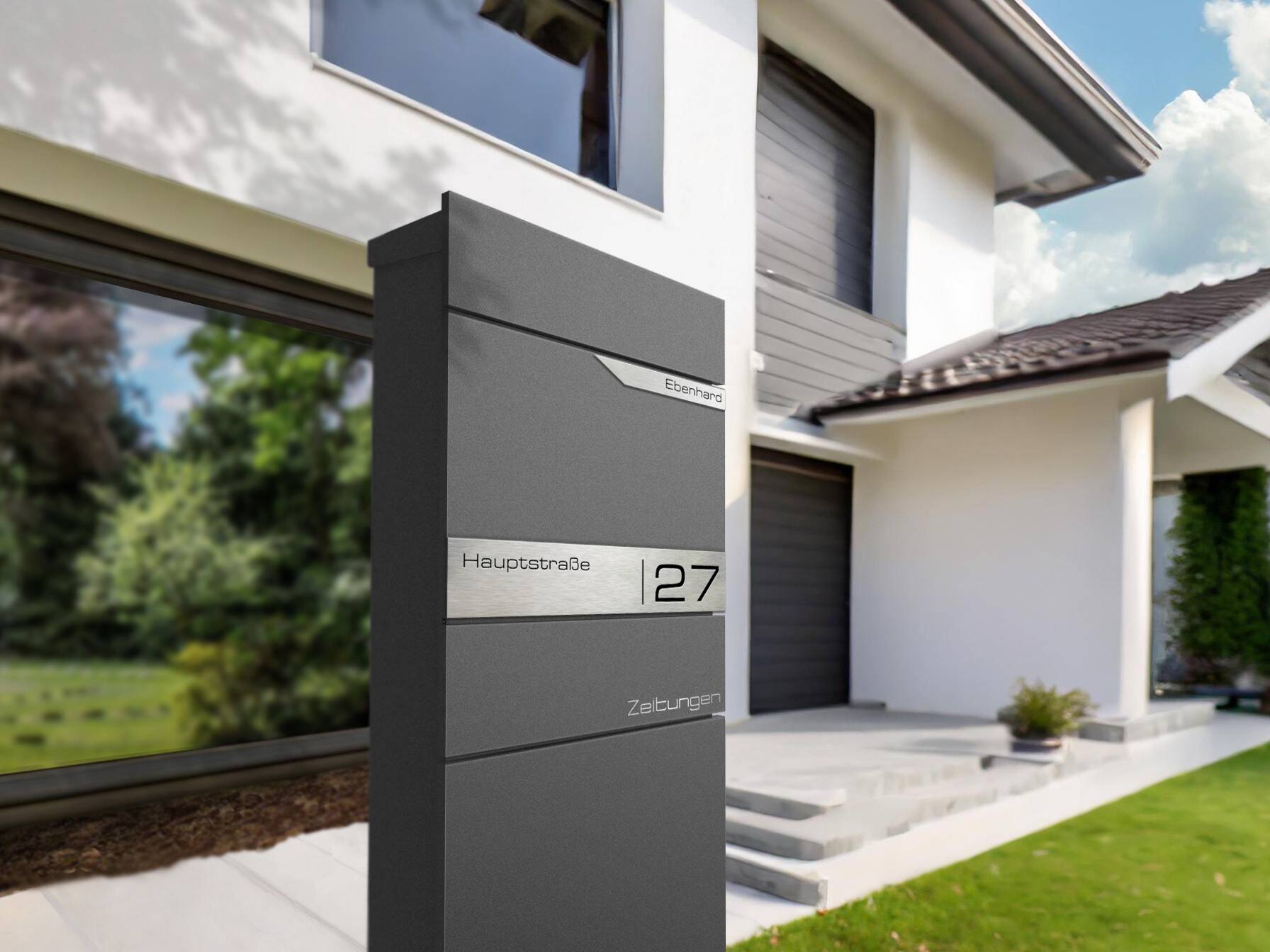 Metzler Standbriefkasten Alves frontal seitlich am Hauseingang