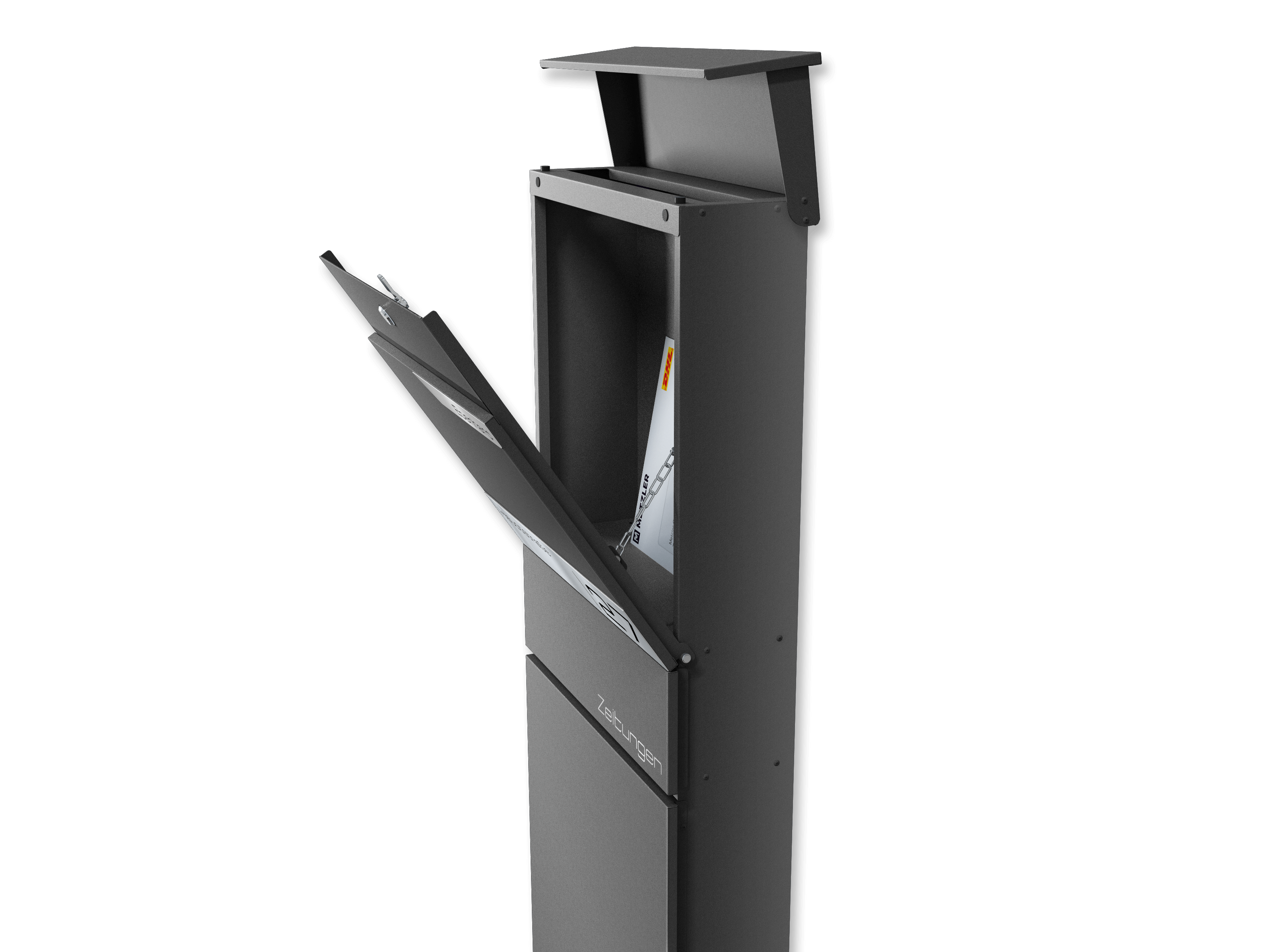 Metzler Standbriefkasten Alves mit geoeffneten Klappen