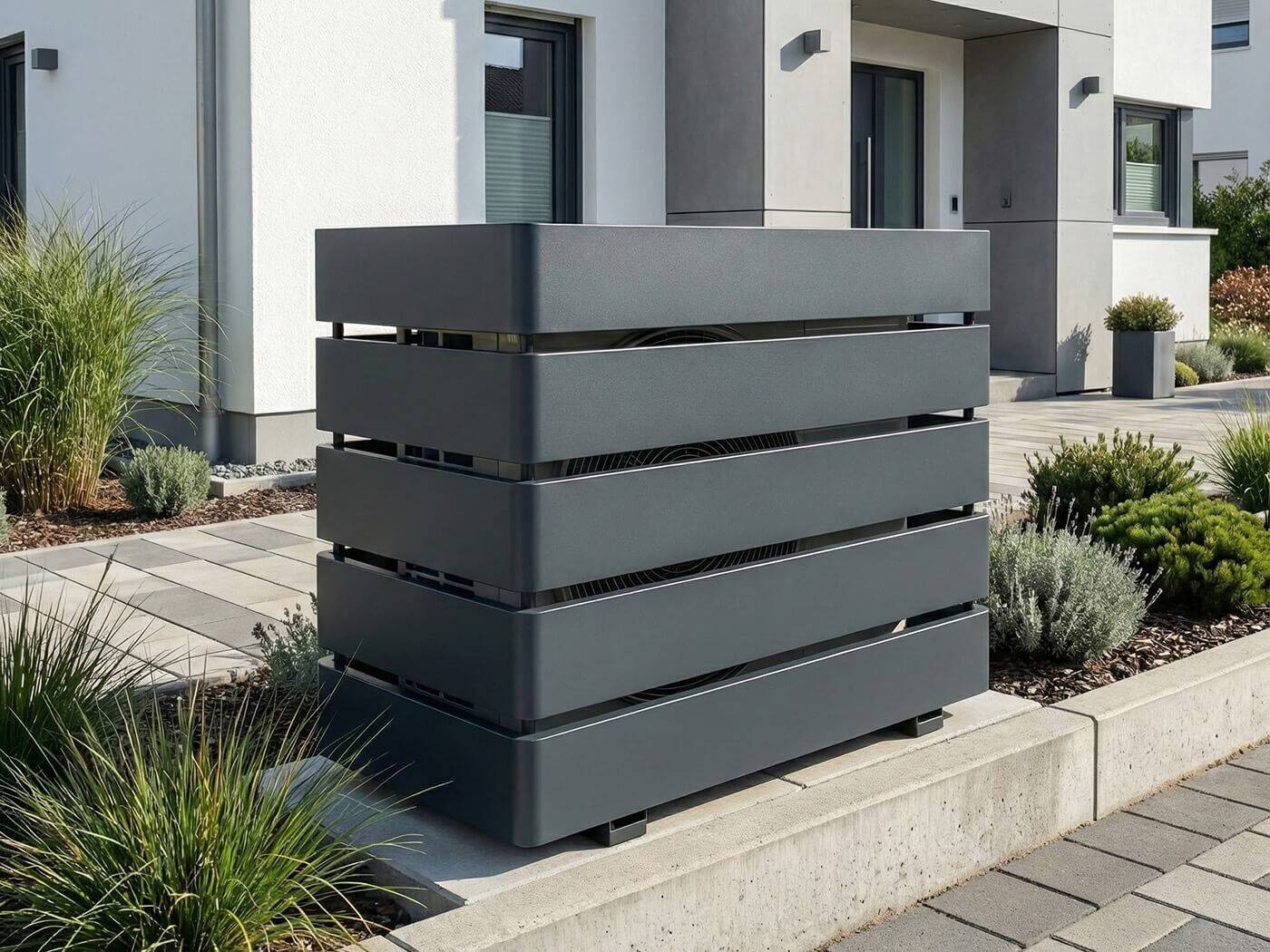 Metzler modulare Wärmepumpenabdeckung am Hauseingang