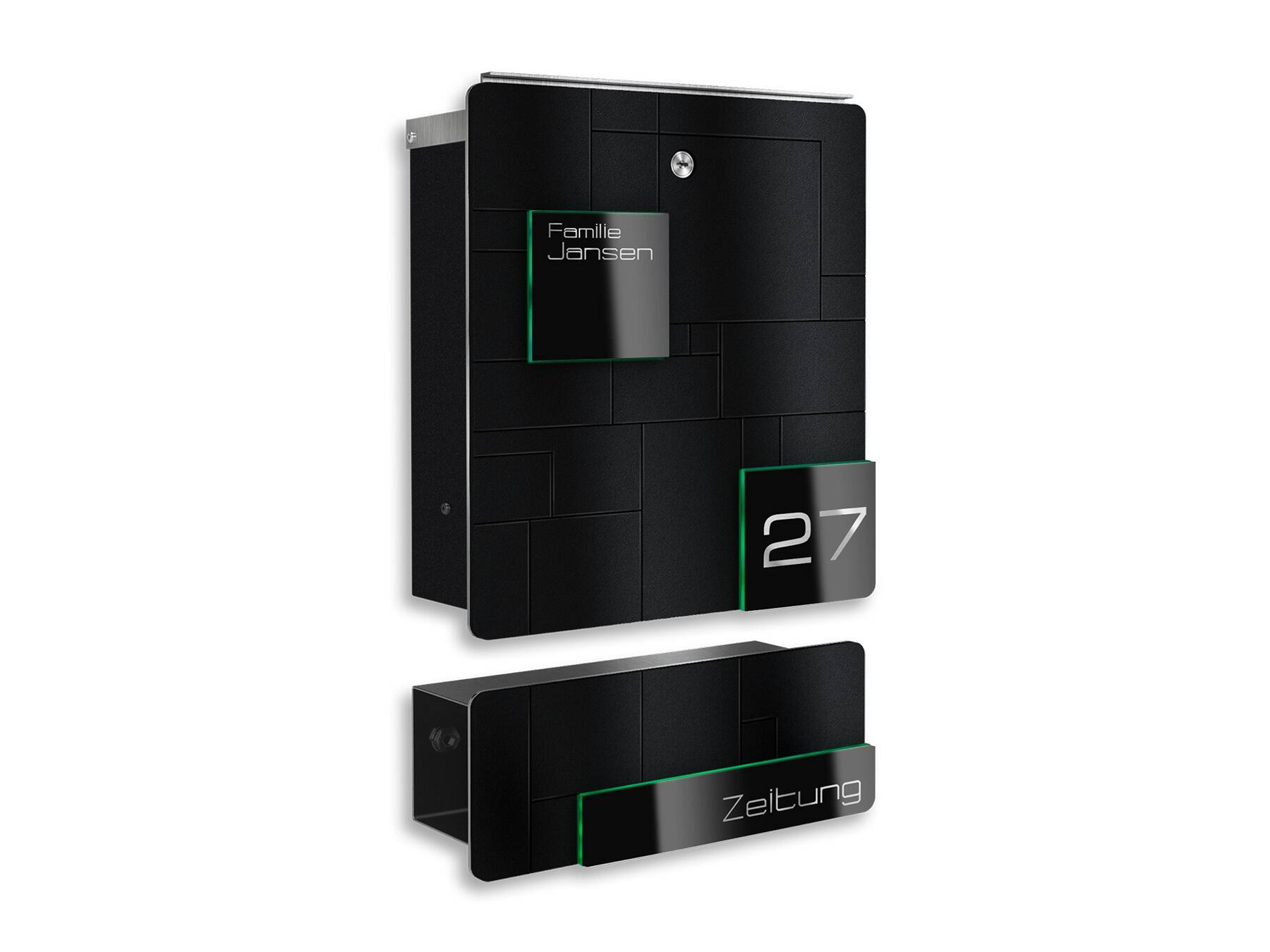 Metzler Briefkasten Modell 02 Schwarz mit Zeitungsfach