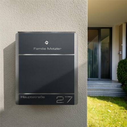 Metzler Briefkasten aus Edelstahl | personalisiert mit Gravur | Zeitungsfach optional | RAL 7016 Anthrazit | Moris
