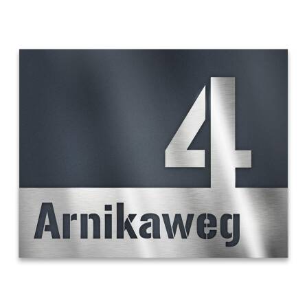 Hausnummernschild aus Edelstahl in Anthrazit groß