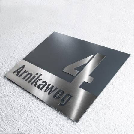 Plaque de numéro de maison en acier inoxydable en anthracite large