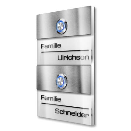 Metzler Sonnette immeuble collectif deux parties acier inoxydable blanc Gravure 3D optionnelle | Sena M2