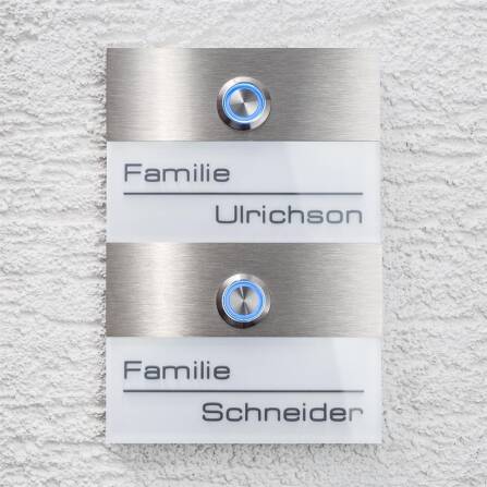 Metzler Sonnette immeuble collectif deux parties acier inoxydable blanc Gravure 3D optionnelle | Sena M2