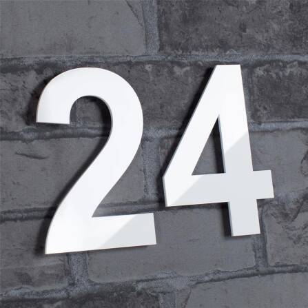 Metzler Hausnummer | Acrylglas | Arial | Glänzendes Weiß | Höhe 15 - 30 cm