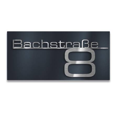 Hausnummernschild mit Schriftzug aus Edelstahl in Anthrazit