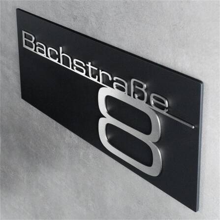 Metzler Hausnummernschild mit Schriftzug aus Edelstahl in Schwarz