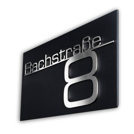 Metzler Hausnummernschild mit Schriftzug aus Edelstahl in Schwarz