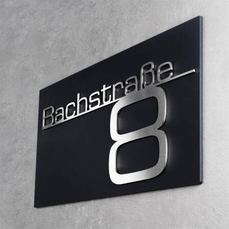 Metzler Hausnummernschild mit Schriftzug aus Edelstahl in Schwarz