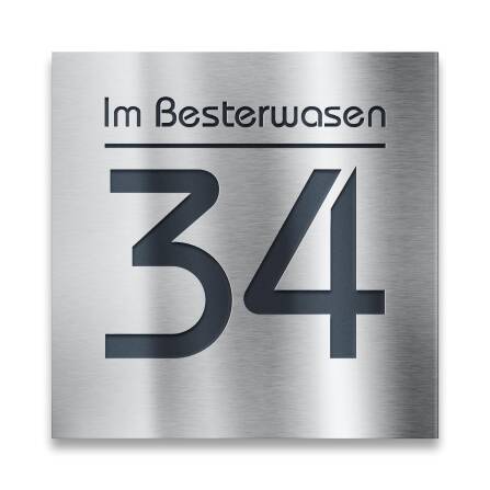 Quadratisches Hausnummernschild aus Edelstahl in...