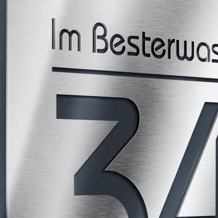Quadratisches Hausnummernschild aus Edelstahl in...