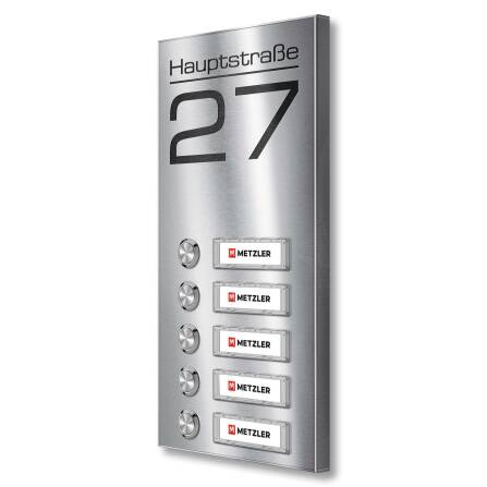 Metzler Funkklingel mit 5 Klingeltastern | Edelstahl austauschbare Namensschilder | Tara M5