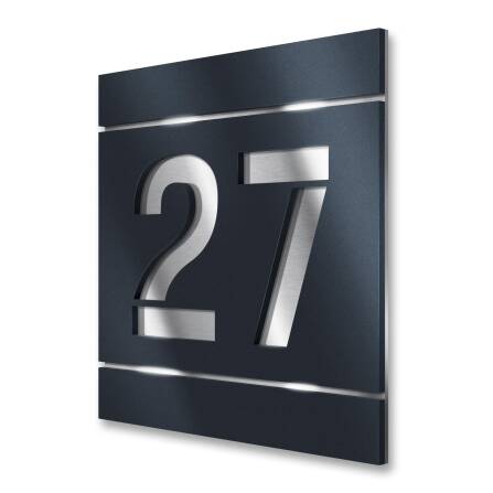 Quadratisches Hausnummernschild aus Edelstahl in Anthrazit