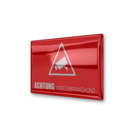 3D-Aufkleber - Achtung Videoüberwachung - rot