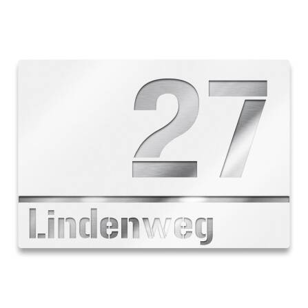 Hausnummernschild aus Edelstahl in Weiß
