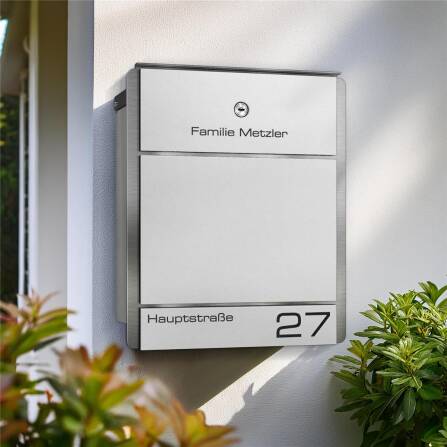 Metzler Cassetta delle lettere in acciaio inox | personalizzata con incisione | Scomparto per giornali opzionale | Bianco | Moris