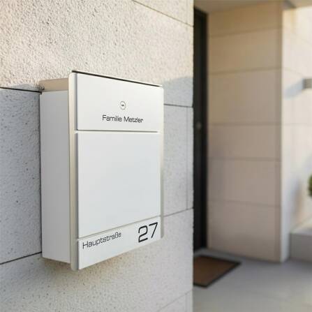 Metzler Cassetta delle lettere in acciaio inox | personalizzata con incisione | Scomparto per giornali opzionale | Bianco | Moris