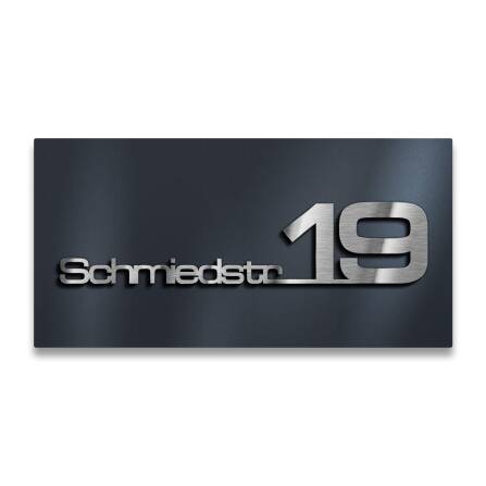 Hausnummernschild mit Schriftzug aus Edelstahl in...
